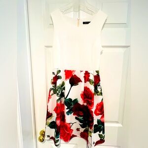 Erika Lang dress in white and red roses design, Italian made